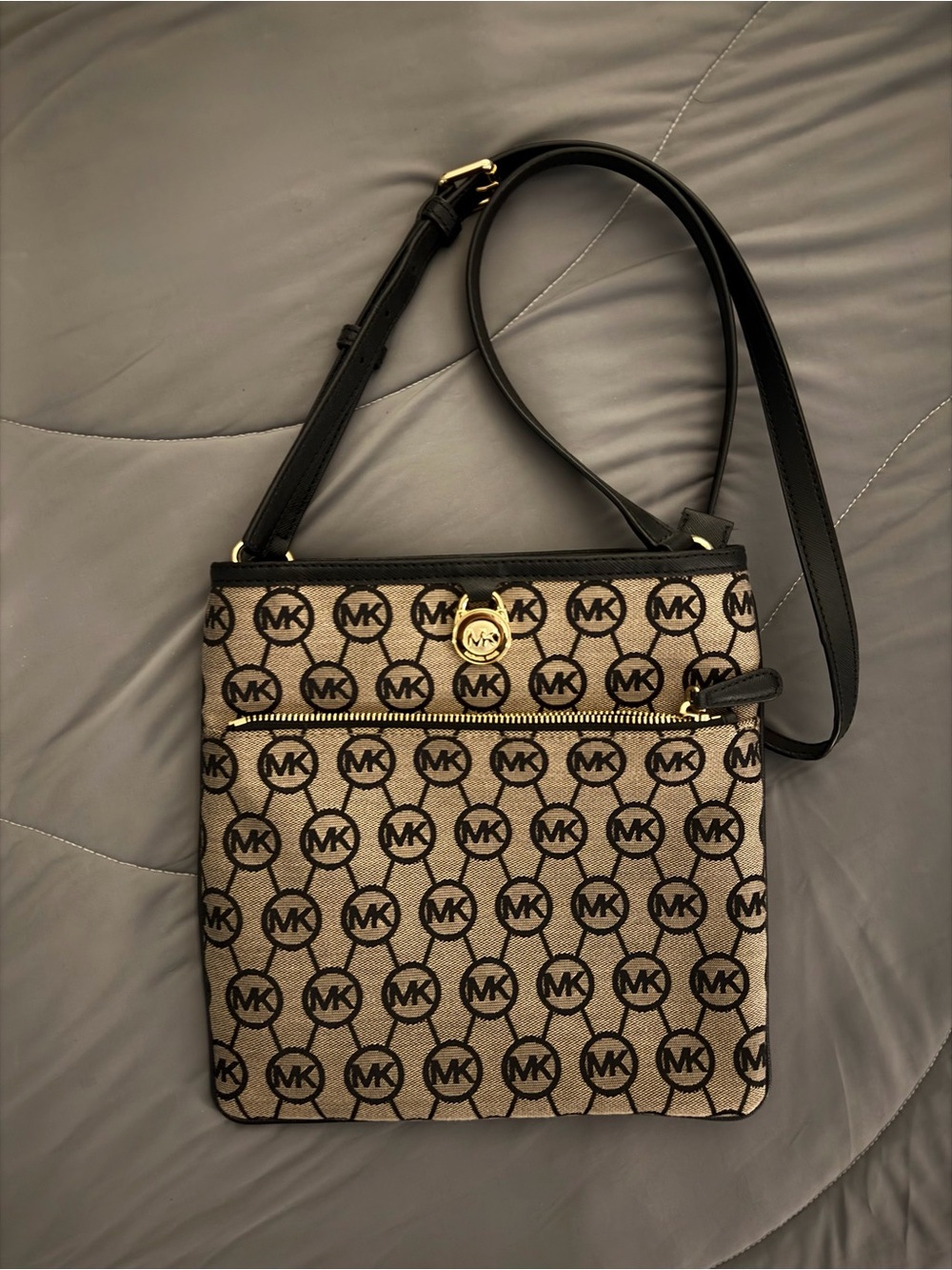 Michael Kors Beige Kempton MK monogram Crossbody Bag